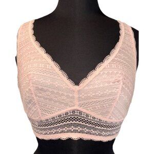 Victoria's Secret Bralette Sz‎ Large Pink Floral Lace Pull On Stretch Sexy Layer